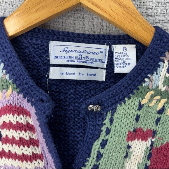 Vtg Signature Northern Isles Cardigan Sweater Sz PM Farm American Flag Apple - Picture 5 of 9